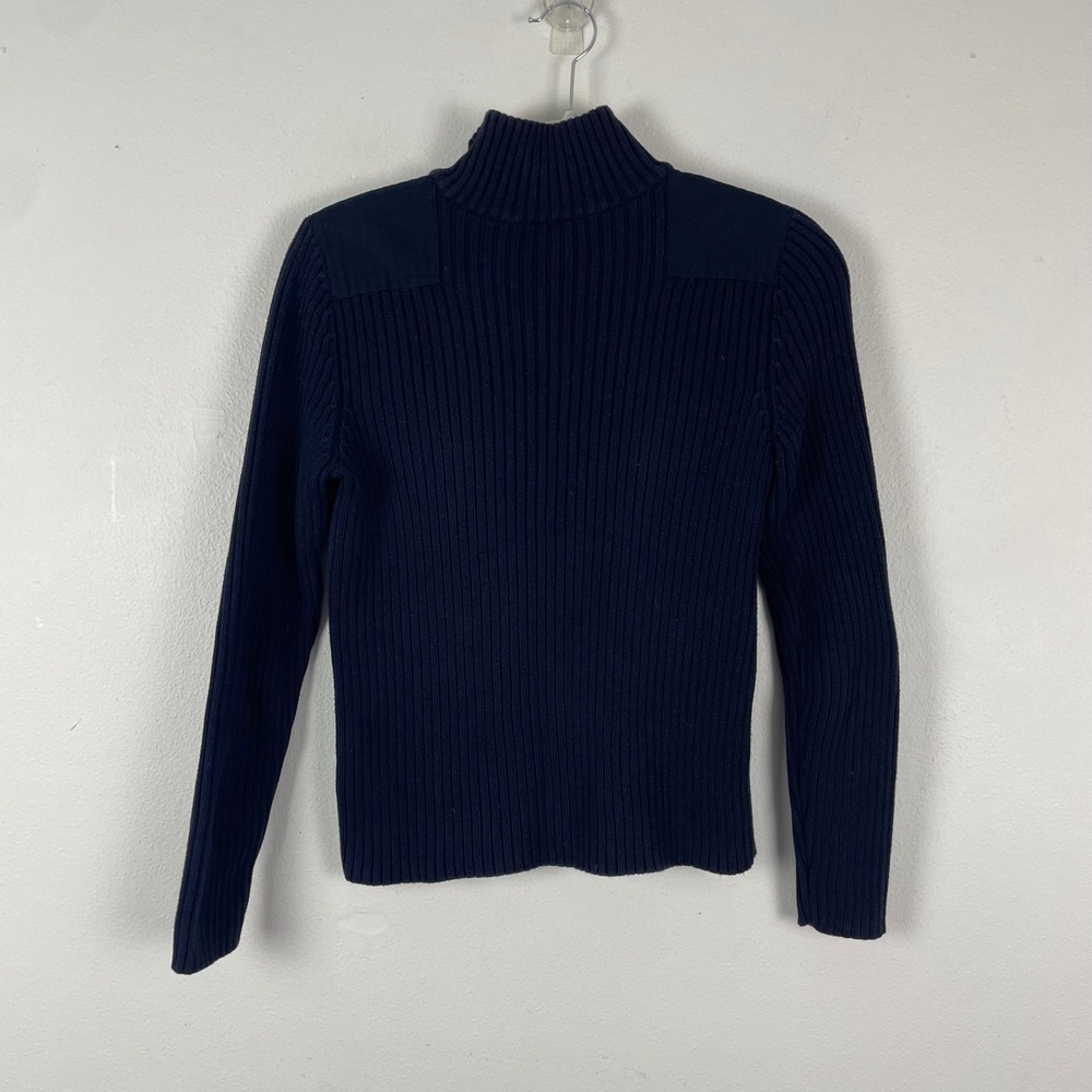Lauren Ralph Lauren Navy Ribbed Quarter Zip Sweater Crest Logo Women's M Y2K - Picture 5 of 6